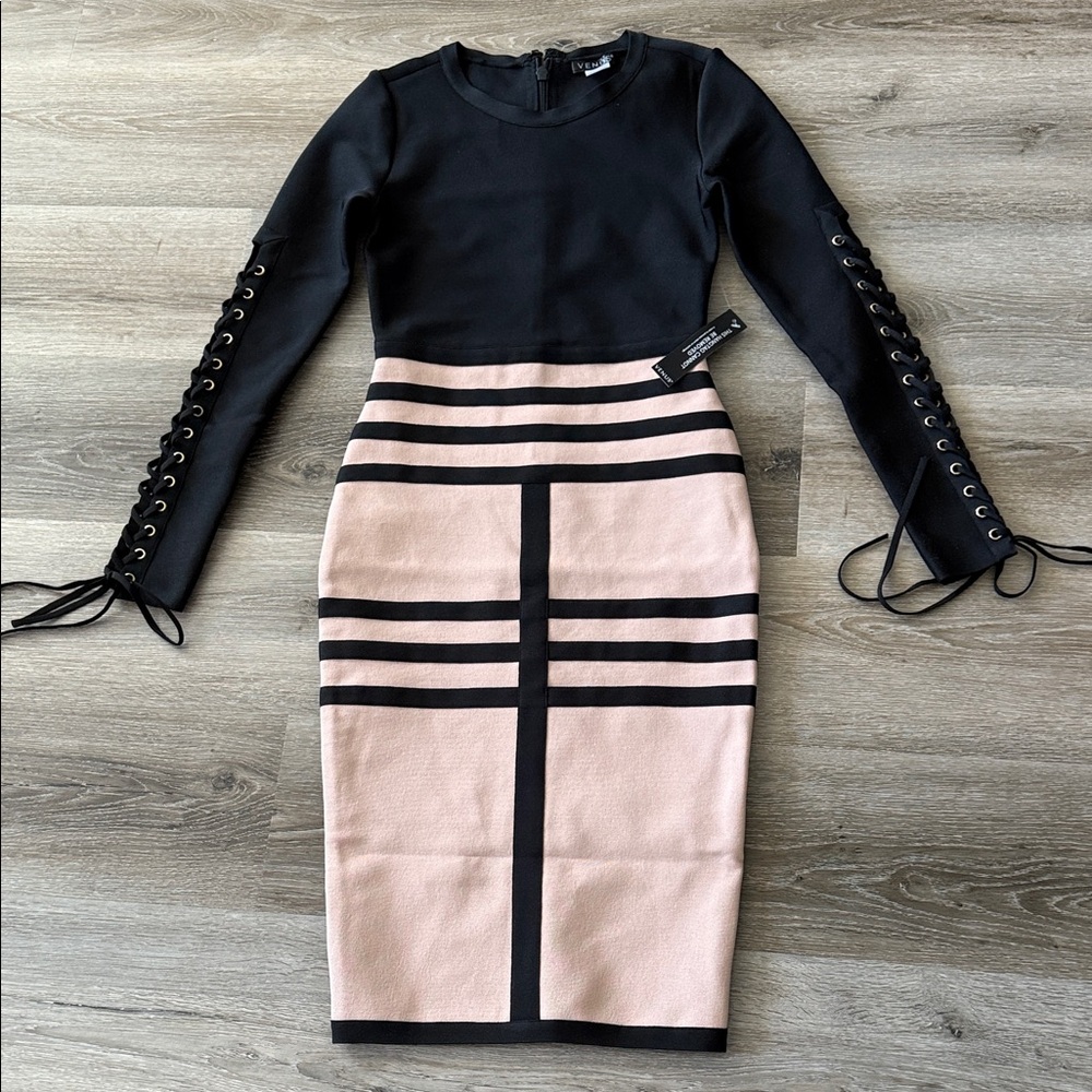 Elegant Black and Cream Women's Dress NWT